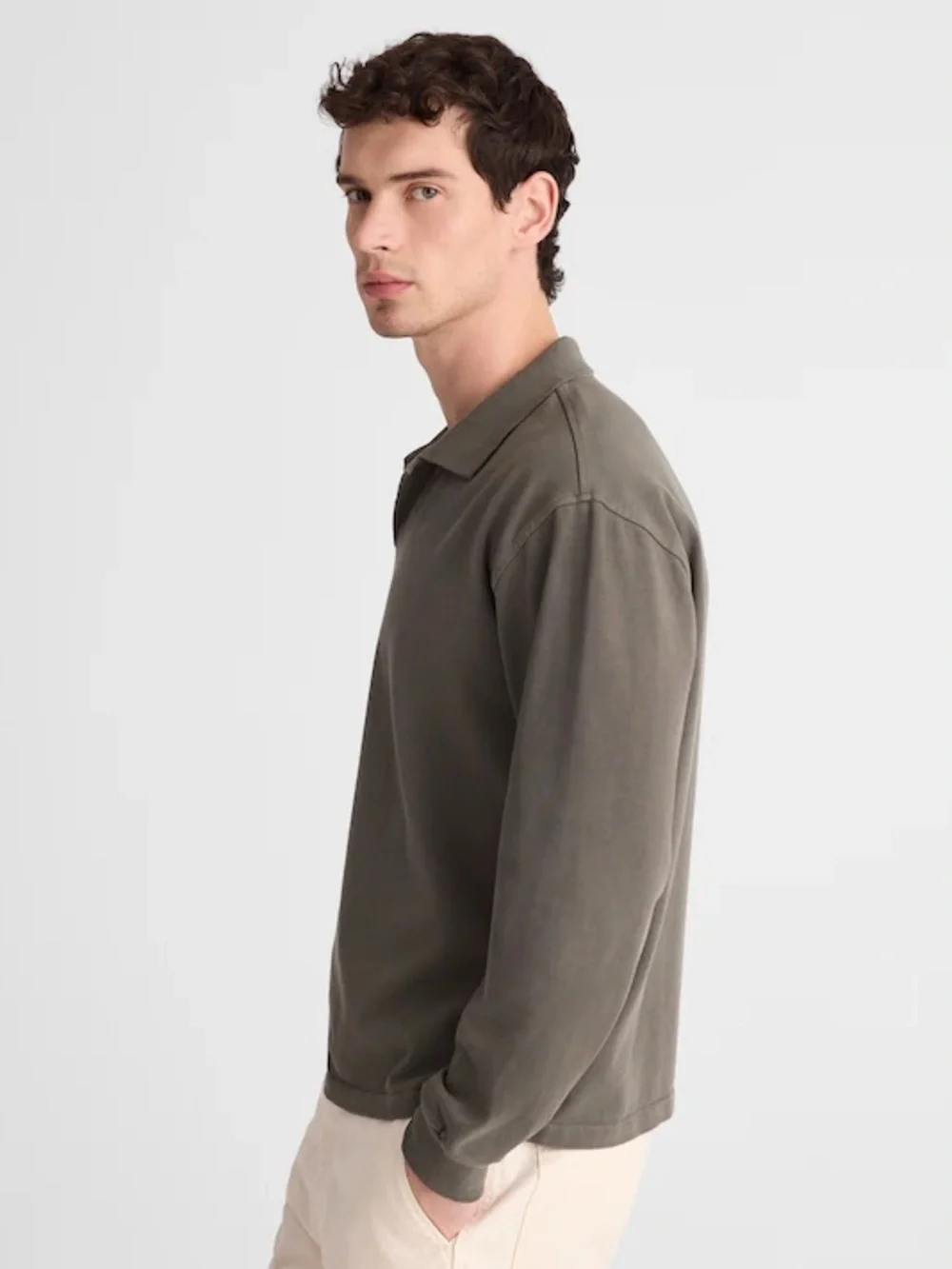 Madewell Long Sleeve Compact-Knit Polo in Olive Slate Size M $88 NZ247 - Picture 4 of 10